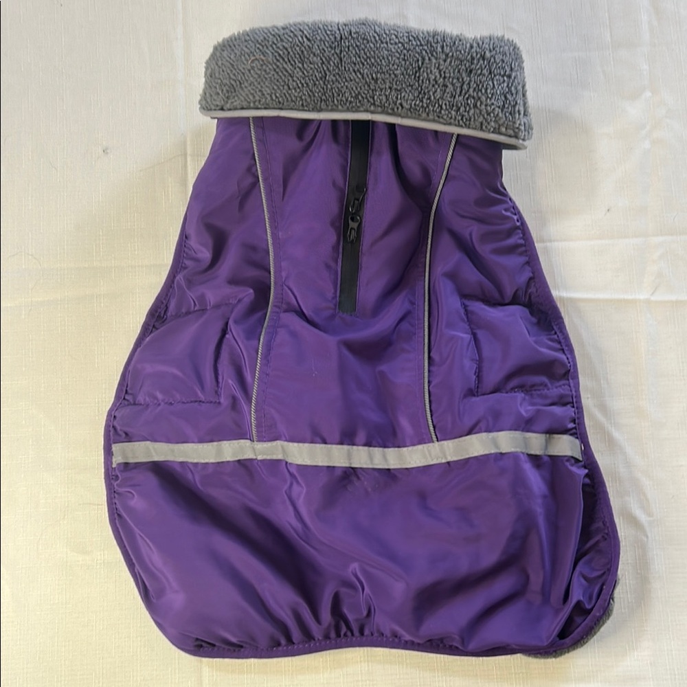 Dog Jacket coat vibrant purple with gray fur size large